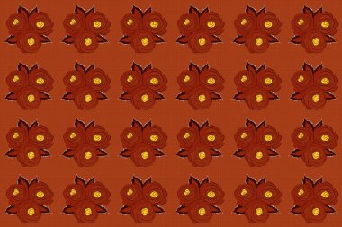 Raster Çiçeksiz desen. Kırmızı, turuncu ve kahverengi güller.