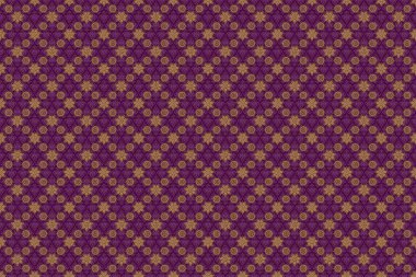 Mor arka planda altın çiçekli motif. Tatil için mükemmel. Raster sim desenli, altın elementler ve süslemelerle kusursuz desen..