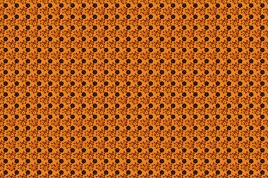 Kumaş ya da kağıda basmak için desensiz çiçek süsleme deseni. Tasarımın için elementler. El çizimi arka plan siyah, turuncu ve kırmızı renklerde.