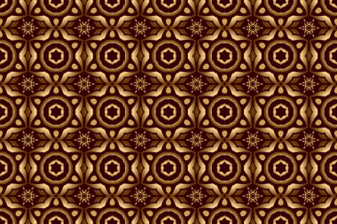 Kahverengi arka planda kusursuz bir altın rengi desen var. Raster eski Fas, Arapça ve Türkçe süsleri.