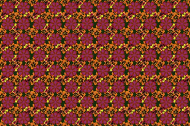 Kraliyet tesisatlarıyla modern tesisat desenli çiçek deseni. Renkli yön deseni kırmızı, sarı ve mor renklerde. Kusursuz çiçek süsü..