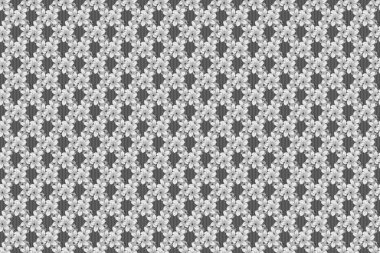 Gri ve siyah renklerde, pürüzsüz, küçük çiçekler. Çiçek duvar kağıdı. Çiçekler kalitesiz bir şekilde stilize edilmiş..