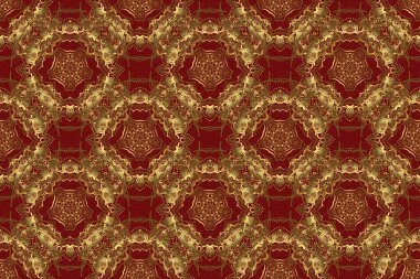 Tasarım davetiyesi, kart, duvar kağıdı ya da kumaş için kırmızı arka planda altın raster baskısı. Altın süsleme kusursuz desen.