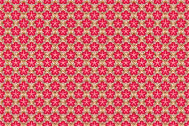 Kırmızı, pembe ve gri renkte soyut sevimli çiçeklerin olduğu bahar kağıdı. Çiçeksiz desen.