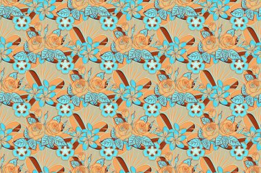 Sarı, mavi ve bej renkleriyle suluboya çizilmiş güzel çiçekler. Kusursuz çiçek arkaplanı. Tropikal renksiz desen.