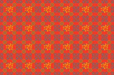 Geçmişi, tekstili, ambalaj kağıtları, tebrik kartları için. Kırmızı, turuncu ve pembe renklerde sulu boya buketi olan romantik ve pürüzsüz bir desen. Raster illüstrasyonu.