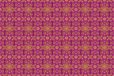 Raster sim desenli, altın elementler ve süslemelerle kusursuz desenli. Tatil için mükemmel. Mor arkaplandaki altın çiçek motifi.