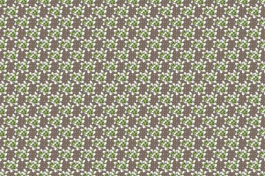 Raster illüstrasyonu. Küçük stilize çiçekler. Bej, gri ve yeşil renklerde, küçük, şirin, çiçek desenli bir desen..