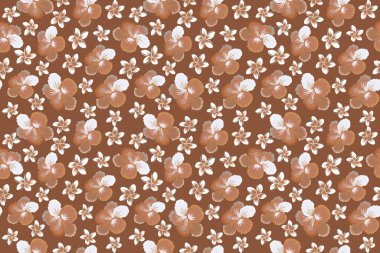 Raster illüstrasyonu. Raster dikişsiz desen ve suluboya şeklinde tropik çiçekler. Kahverengi, bej ve turuncu amber desenli..