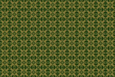 Kusursuz raster süsü. Yeşil ve altın tekrarlayan elementlerle modern geometrik kusursuz desen.