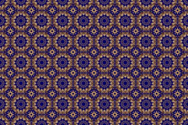 Davetiyeler için dekorasyon, tebrik kartları, teşekkür mesajı. Raster açgözlülük ve tasarım için vignette. Altın çiçekli, pürüzsüz desen. Mavi arkaplanda Victoria tarzı elementler.