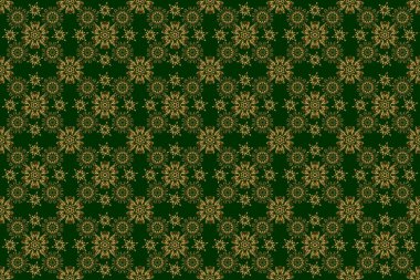 Yeşil arka planda geleneksel oryantasyon süsü. Kusursuz klasik raster altın desenli.