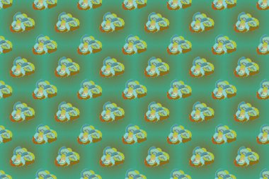 Çiçeksiz desen. Üzerinde mavi ve yeşil renkte haşhaş çiçekleri olan bahar kağıdı. Raster illüstrasyonu.