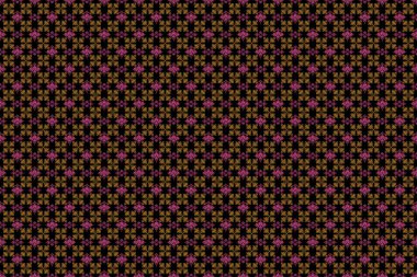 Kırmızı, sarı ve menekşe elementli lüks çizim. Siyah bir arkaplanda pırıltısız desen.