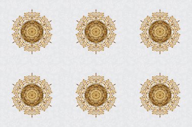 Gri arka planda klasik dekoratif unsur. Gloden Mandala 'lı davetiye. Düğün kartı illüstrasyonu için Raster deseni.