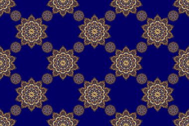 Kutlama kartlarını süslemek için alet çantası. Mavi arka planda altın parıltılı süsler ve parlayan ışıklar. Mavi bir arkaplanda kusursuz altın elementler deseni.