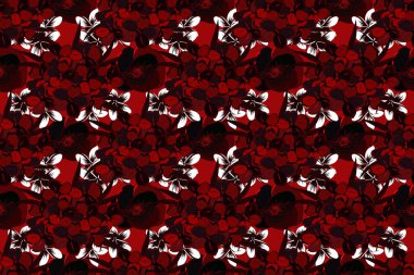 Kahverengi, kırmızı ve siyah renklerde pürüzsüz bir desen. Güzel suluboya primula çiçekleri, parlak boya çiçek desenlerine ilham kaynağı oldu..