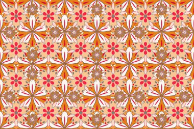 Raster illüstrasyonu. Kahverengi, bej ve turuncu renklerde sulu boya buketi olan romantik, pürüzsüz desenler. Geçmiş, tekstil, ambalaj kağıtları, tebrik kartları için..