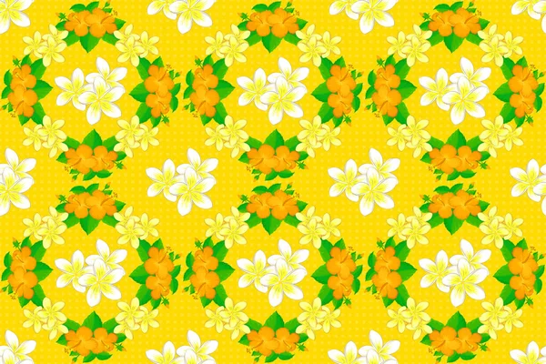 Rastr Bezešvé Květinový Vzor Kyticí Květy Listy Žluté Zelené Bílé — Stock fotografie