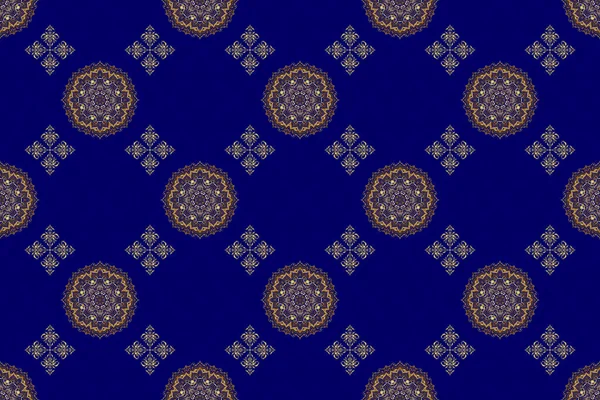 Design for the text, invitation cards, various printing editions. Seamless pattern with golden elements on a blue background. A raster golden ornament in east style.