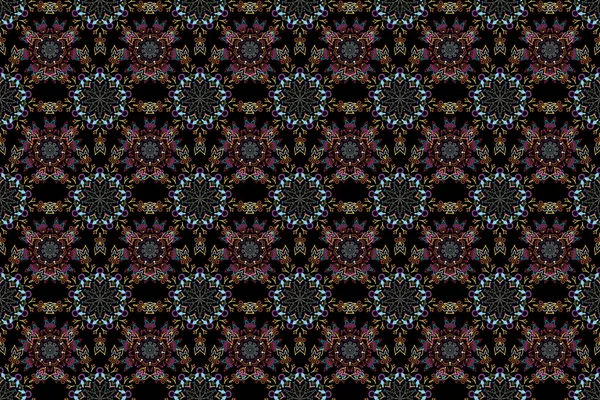 Květinový Vzor Tapetové Baroko Damašku Bezproblémové Pozadí Vícebarevný Ornament Černém — Stock fotografie