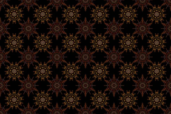 Vintage seamless pattern in brown, red and yellow colors. Seamless background. Elegant raster damask wallpaper.