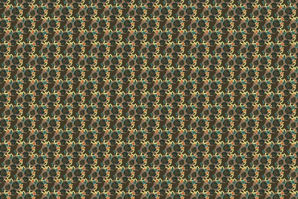 Simple Blue Green Yellow Raster Roses Seamless Pattern — Stock Photo, Image