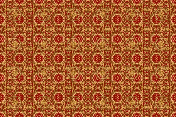 Golden seamless pattern for prints or digital. Abstract raster dynamic rippled surface, illusion of movement, curvature on a red background.