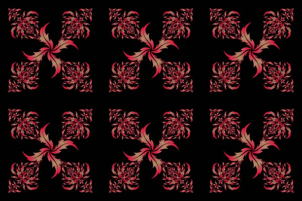 Seamless Abstract Pattern Beige Red Repeating Elements Black Backdrop Oriental — Stock Photo, Image