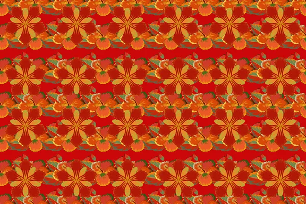 Naadloos Bloemenpatroon Schattige Bloemen Gele Oranje Rode Kleuren Rasterillustratie — Stockfoto