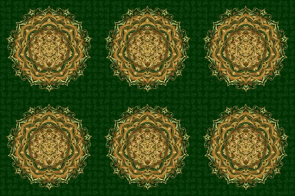 Мандала Золота Племінний Вінтажний Ескіз Медальйоном Зеленому Тлі Зразок Абстрактним — стокове фото
