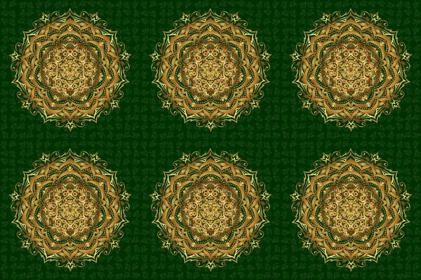 Mandala Gold Boceto Tribal Vintage Con Medallón Sobre Fondo Verde — Foto de Stock