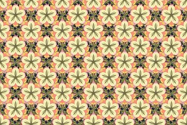 Traditional oriental seamless paisley pattern. Floral wallpaper in brown, pink and beige colors. Decorative ornament for fabric, textile, wrapping paper. Striped seamless pattern with paisley.