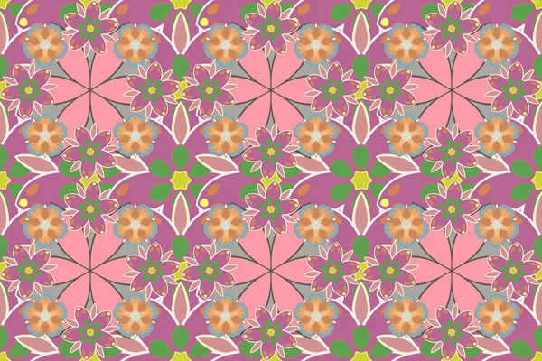 Raster Illustration Seamless Background Pattern Tropical Flowers Leaves Green Orange — Stock Photo, Image