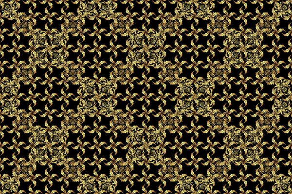 Golden Seamless Pattern Raster Sketch Gold Ornament Black Background — Stock Photo, Image