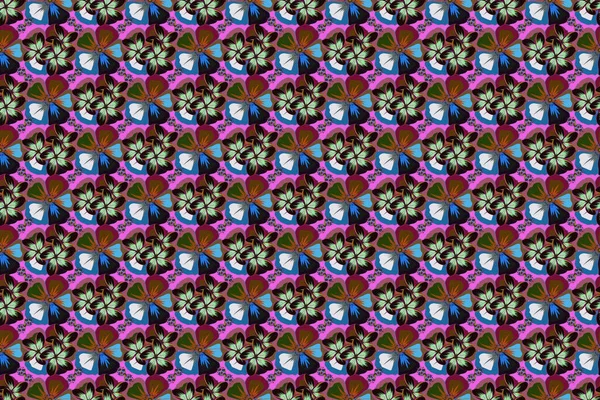 蓝色和紫罗兰色的现代花纹无缝图案 复式栅栏花花型 — 图库照片