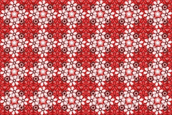 Vintage pattern. Seamless pattern with white and red elements for design in retro style. Universal raster pattern for wallpapers, textile, fabric, wrapping paper, packaging box etc.