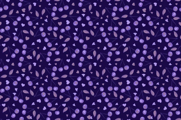 具有水彩画效果的素描 紫罗兰色 紫色和蓝色樱桃的无缝图案 — 图库照片