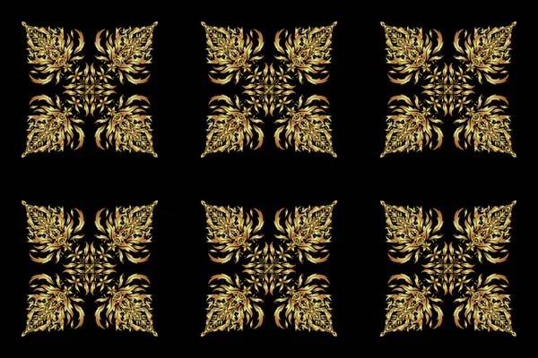 Растертый Рождественский Узор Стиле Doodle Golden Snowflakes Бумажные Изделия Обертка — стоковое фото