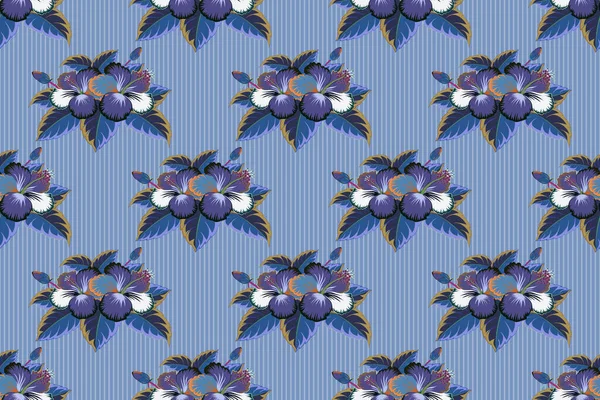 Handgeschilderde Illustratie Violette Grijze Blauwe Kleuren Raster Tropische Bladeren Violette — Stockfoto
