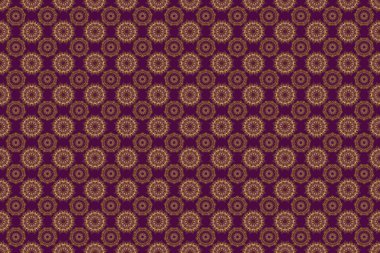 Kartlar, davetiyeler, düğün, ambalaj kağıtları için el yapımı raster deseni. Pırıl pırıl altın şeritler, zigzag semboller, dalgalı şeritler, mor üzerine pürüzsüz dokular..