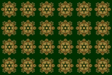 Klasik oryantal raster modeli. Yeşil arka planda altın tekrarlayan elementlerle soyut, pürüzsüz desen. Eski yeşil ve altın desenli.