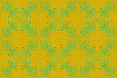 Hayranlar Noel eskizini şekillendirdi. Yeni yıl 2018 tatil süslemesi. Geometrik elementlere sahip soyut, pürüzsüz bir desen. Yeşil ve sarı renkli süsler..