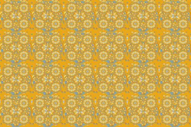 Raster dikişsiz damaske deseni, klasik duvar kağıdı, arka plan. Bej, sarı ve mavi renklerle süslü konuşmalar..