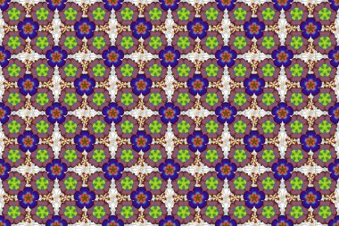 Karmaşık dekorlu şık bir davetiye kartı. Kahverengi, mavi ve yeşil gradyanlı klasik dikişsiz desen.