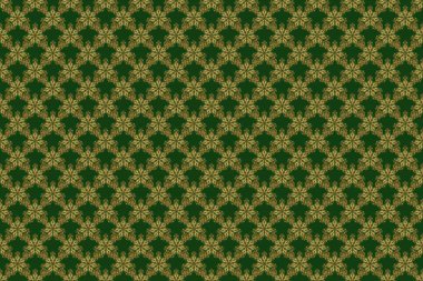 Klasik yeşil ve altın desenli. Klasik oryantal raster modeli. Yeşil arkaplanda altın tekrarlayan elementlerle soyut ve pürüzsüz desen.