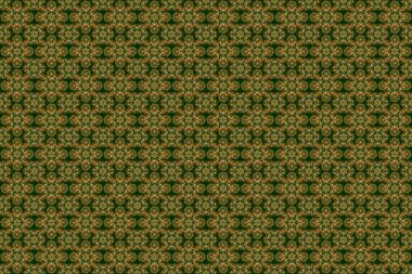 Dijital kağıt, tekstil baskısı, sayfa dolumu için kullanılabilir. Altın geometrik süslemeli soyut yeşil arkaplan. Geleneksel Noel renklerinde pürüzsüz desen.