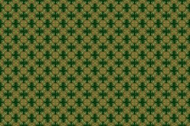 Raster illüstrasyonu. Parlayan Altın Elementlerle Zarif Noel Arkaplanı. Yeşil arkaplanda altın pürüzsüz desen.