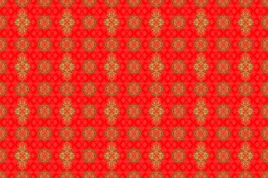 Klasik İspanyol kumaşı süsü. Altın ve kırmızı renklerde kusursuz çiçek seramikleri..