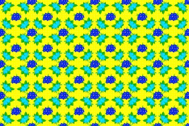 Dekoratif çiçek desenli sarı bir arka planda etnik ve pürüzsüz desenler..